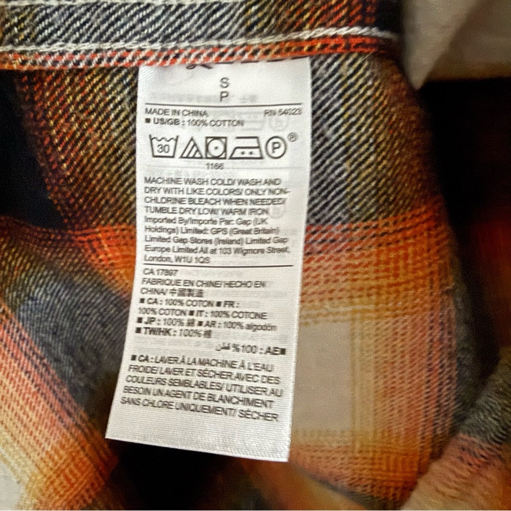 GAP Plaid Flannel Shirt Tangy Orange Small - Picture 6 of 6